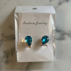 Clip on blue inverted tear drop earrings